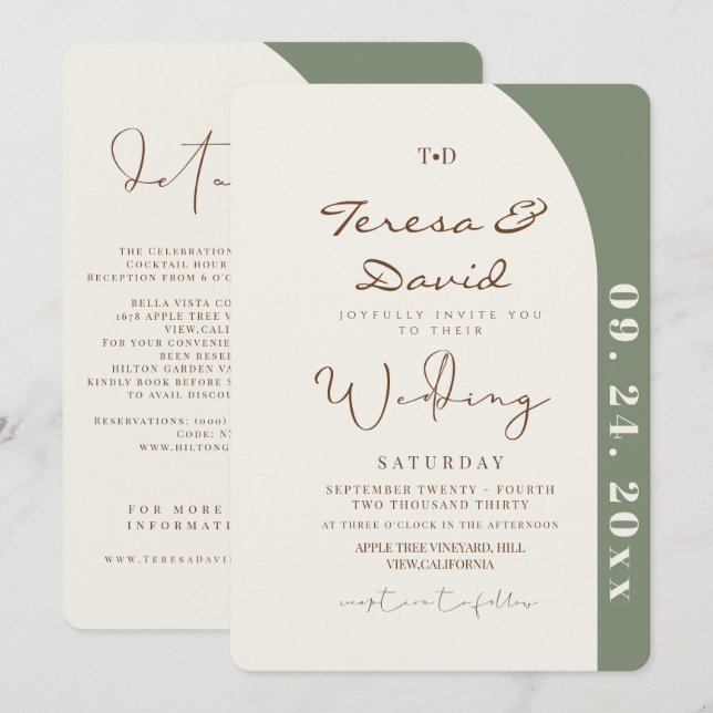 Convites All in One Sage Green Modern  Wedding (Frente/Verso)