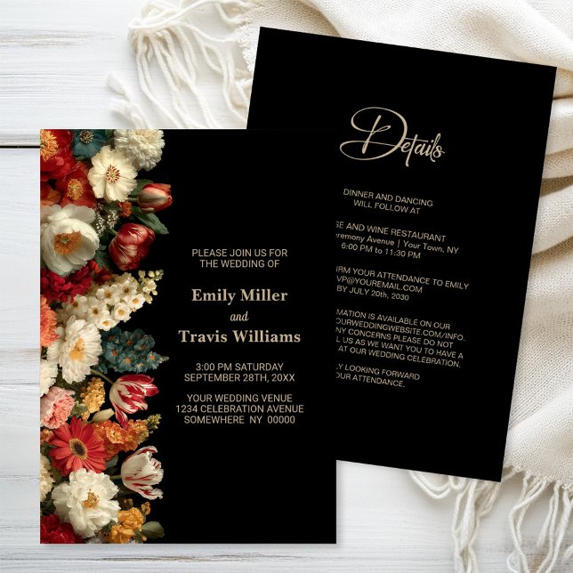 Convites All in One Vibrant Moody Floral Black Wedding (Criador carregado)