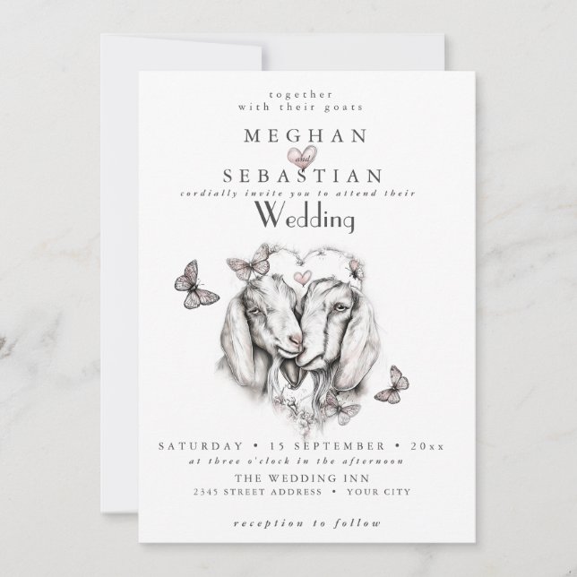Convites ALL in ONE Wedding Goats in Love Invitation (Frente)