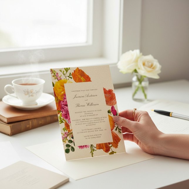 Convites all in one wedding qr code orange poppy wedding (Criador carregado)