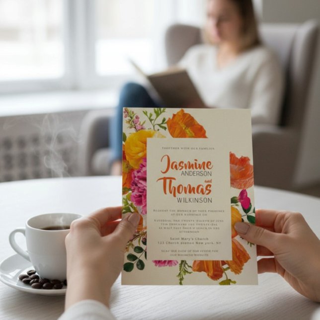 Convites all in one wedding qr code orange poppy wedding (Criador carregado)