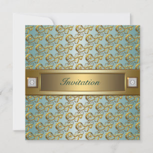 Convites All Occasion Teal Gold Invitation Template