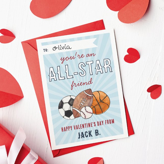 Convites All-Star Sports Kids Valentines Day Card (Criador carregado)