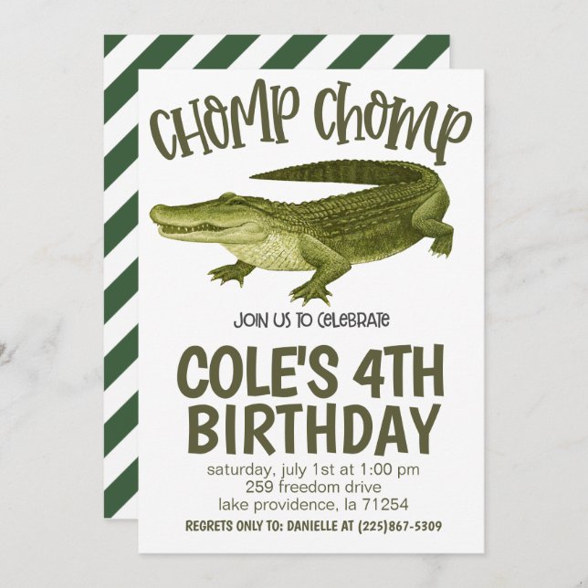 Convites Alligator Birthday Party Invitation (Frente/Verso)