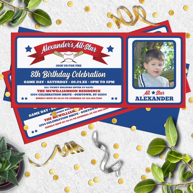 Convites Allstar Baseball Birthday Party Ticket (Criador carregado)