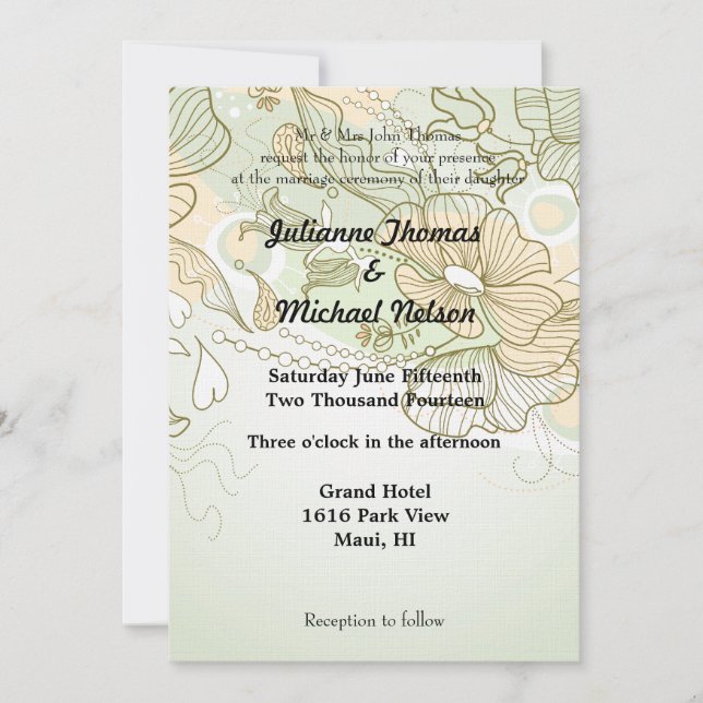 Convites Alma Gêmea Romântica Coração Verde Floral Casament (Frente)
