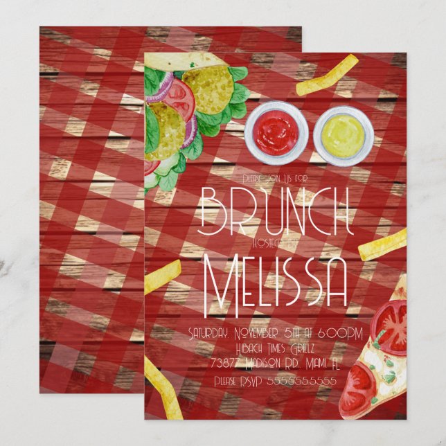 Convites Almoço Brunch Comida Restaurante Festa Aquarela  (Frente/Verso)