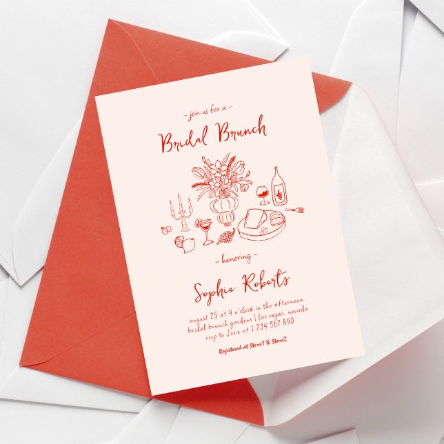 Convites Almoço Brunch Nupcial com Letra Desenhada à Mão Ca (Criador carregado)