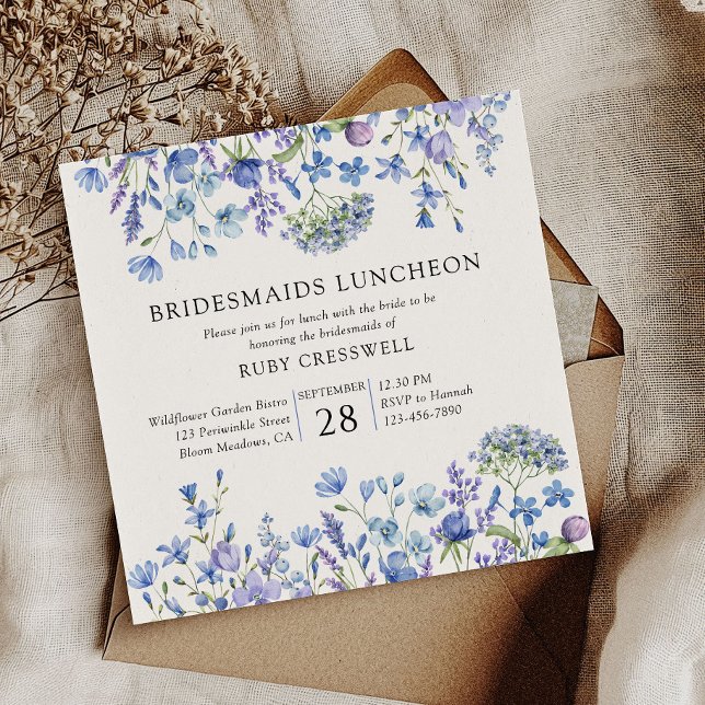 Convites Almoço das Damas de Honra com Flor Silvestre Periw (Bridesmaids Luncheon Invitation from my Lilac and Periwinkle Wildflower Wedding Collection)