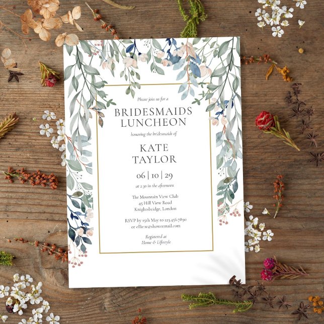 Convites Almoço das Damas de Honra com Flores Silvestres (Floral Wildflowers Bridesmaids Luncheon Invitation)