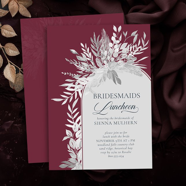 Convites Almoço das Damas de Honra no Arco Botânico Borgonh (Bridesmaids Luncheon invite in Burgundy and Grey from the Foliage Duet Collection by Darling & May)
