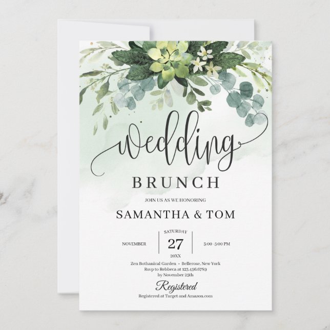 Convites Almoço de casamento suculento de cor d'água verde  (Frente)