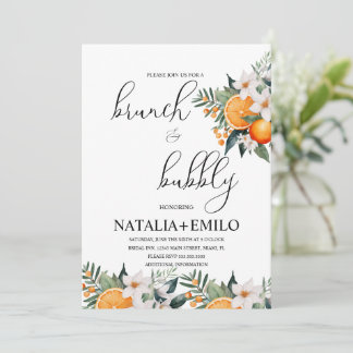 Convites Almoço de Chá de Noiva Floral de Laranja Cítrica