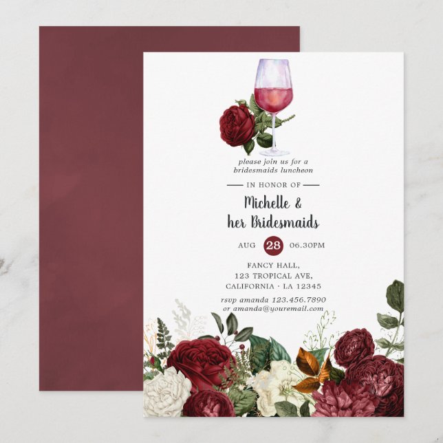 Convites Almoço de Damas de Honra com Degustação de Vinho F (Frente/Verso)
