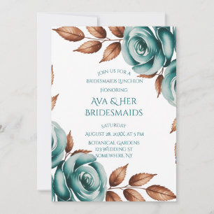 Convites Almoço de Damas de Honra com Rosas Azul-Verde e Fo
