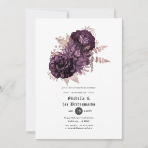 Convites Almoço de Damas de Honra em Floral Roxo Escuro e D