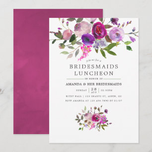 Convites Almoço de Damas de Honra Floral em Aquarela na Mod