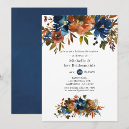 Convites Almoço de Damas de Honra Floral Gengibre e Azul Ma