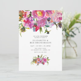 Convites Almoço de Damas de Honra Floral Peônias Rosa Vinta