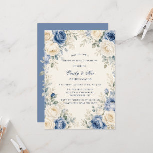 Convites Almoço de Damas de Honra Floral Rosa Azul e Creme