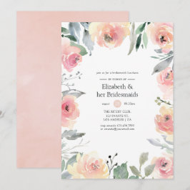 Convites Almoço de Damas de Honra Floral Rosa Pastel