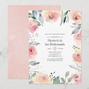 Convites Almoço de Damas de Honra Floral Rosa Pastel