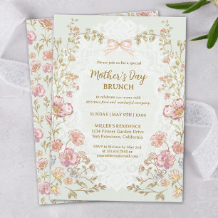 Convites Almoço de Dia das Mães Elegante Bonito Floral Vint