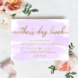 Convites Almoço de Dia de as mães Dourado de Liloma Roxo