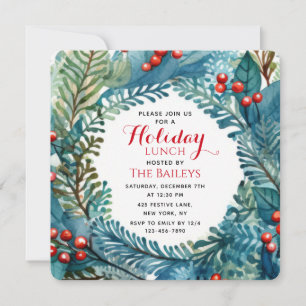 Convites Almoço de Férias Aquarela Floral Coroa de Natal