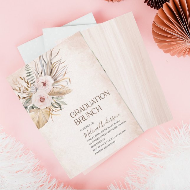 Convites Almoço de graduação em aquarela Boho Beige Flowesr (Criador carregado)