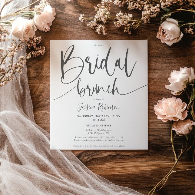 Convites Almoço de moda de moto de moda rosa com cinza mode (Modern gray blush pink script trendy bridal brunch invitation)