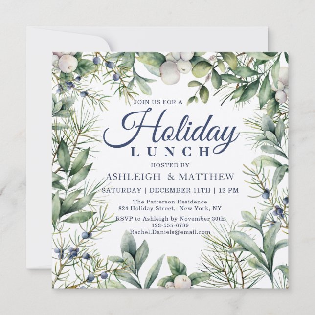 Convites Almoço de Natal com Flores de Inverno Personalizad (Frente)
