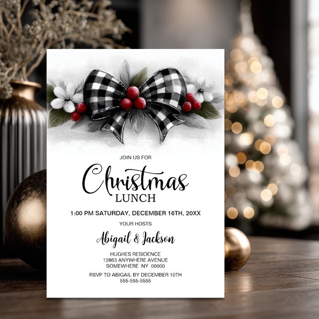 Convites Almoço de Natal com Laço de Xadrez de Búfalo (Criador carregado)