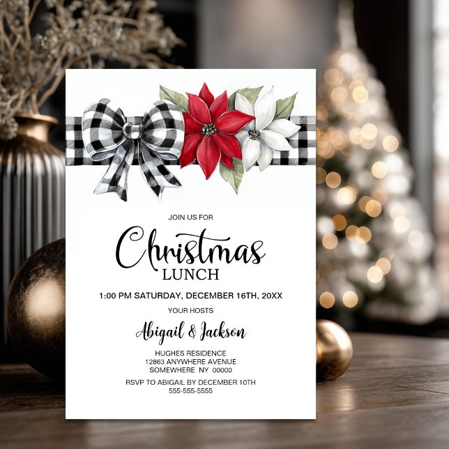 Convites Almoço de Natal com Xadrez de Búfalo de Poinsettia (Criador carregado)