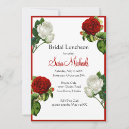 Convites Almoço de Noiva com Rosas Vermelhas Vintage Florai