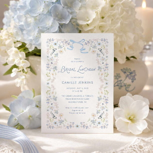 Convites Almoço de Noiva Floral Azul com Laço