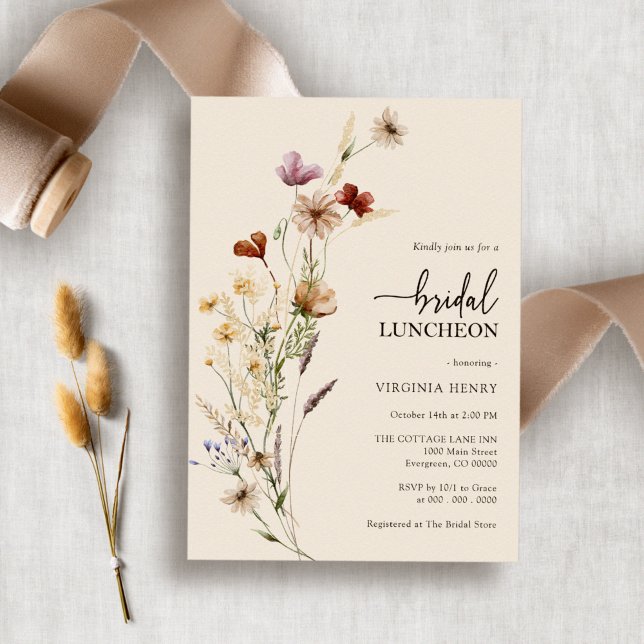 Convites Almoço de Noiva Floral Elegante (Elegant Boho Floral Wildflower Bridal Luncheon Invitation by Painted Paperie
)