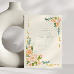 Convites Almoço de Noiva Floral em Aquarela de Pêssego Capr