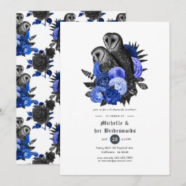 Convites Almoço de Noivas em Azul Real com Flores e Corujas