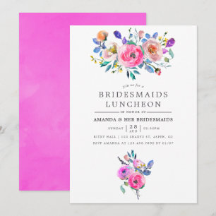 Convites Almoço de Noivas em Floral com Aquarela Rosa-Inten
