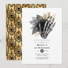 Convites Almoço de Noivas Floral Gótico Preto e Dourado