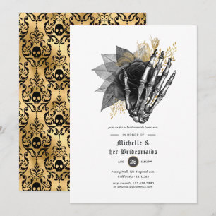 Convites Almoço de Noivas Floral Gótico Preto e Dourado