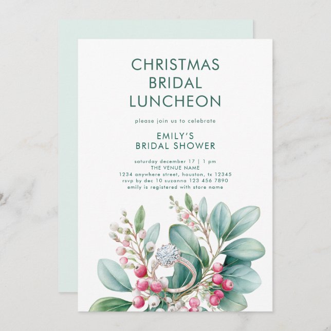 Convites Almoço do Chá de panela MistletoNoivado Ring (Frente/Verso)