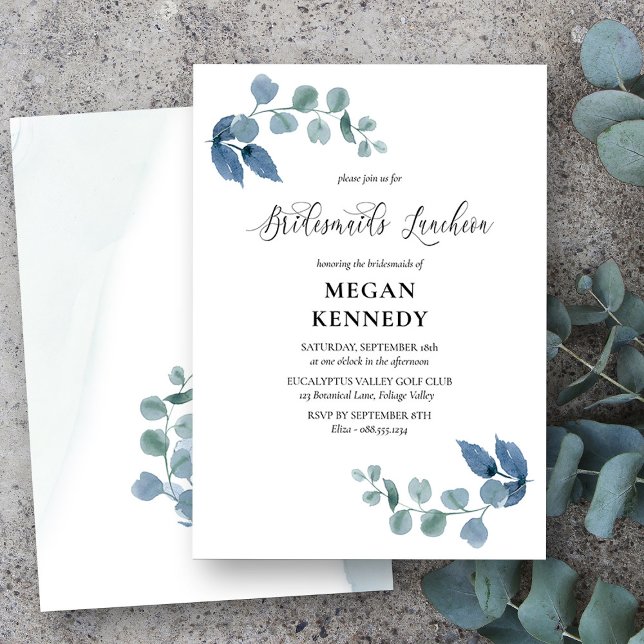 Convites Almoço Elegante de Damas de Honra com Eucalipto Em (Bridesmaids Luncheon Invitation from my Dusty Eucalyptus Wedding Collection)