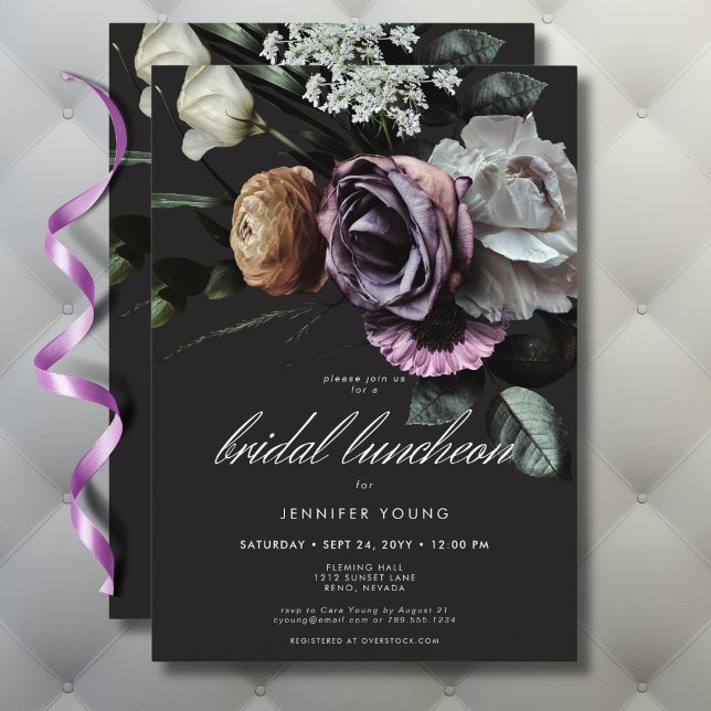 Convites Almoço Floral de Brida Floral Elegante (Elegant Moody Twilight Muted Floral Bridal Lunch Invitation)