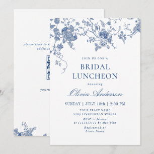Convites Almoço Nupcial Floral Azul Vitoriano Elegante
