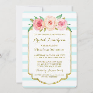 Convites Almoço nupcial floral cor-de-rosa Dourado das
