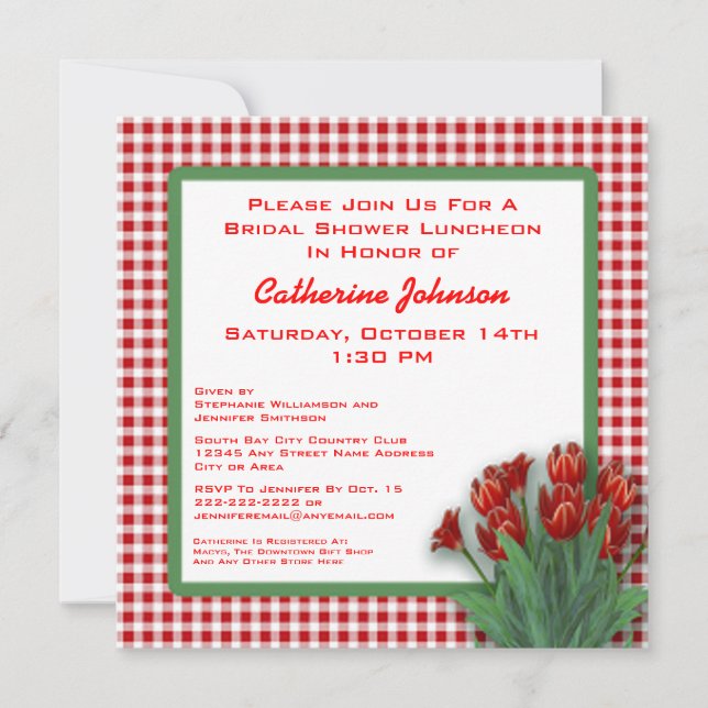 Convites Almoço verificado do chá de panela das tulipas (Frente)