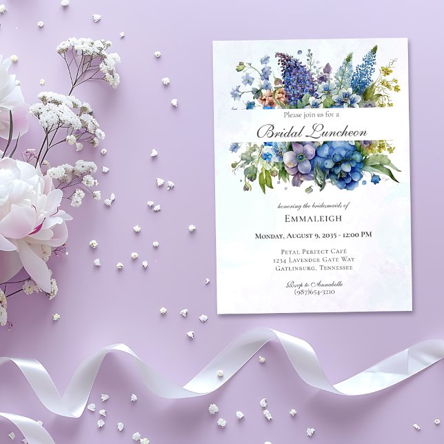 Convites Almofada Boêmia Azul-Violeta de Aquarela Bridal (Criador carregado)