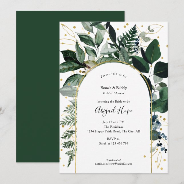 Convites Almofada botânica e bolha de elegância moderna (Frente/Verso)